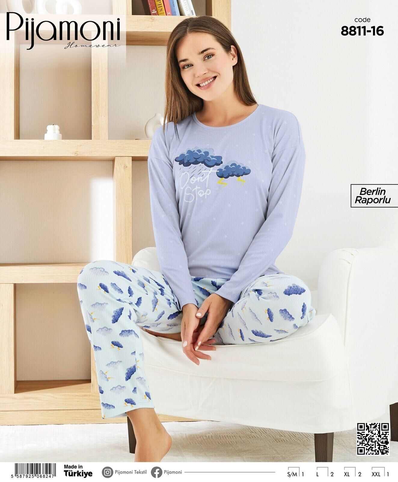 PİJAMONİ 8811-16 BAYAN BERLİN RAPORLU PİJAMA TAKIM