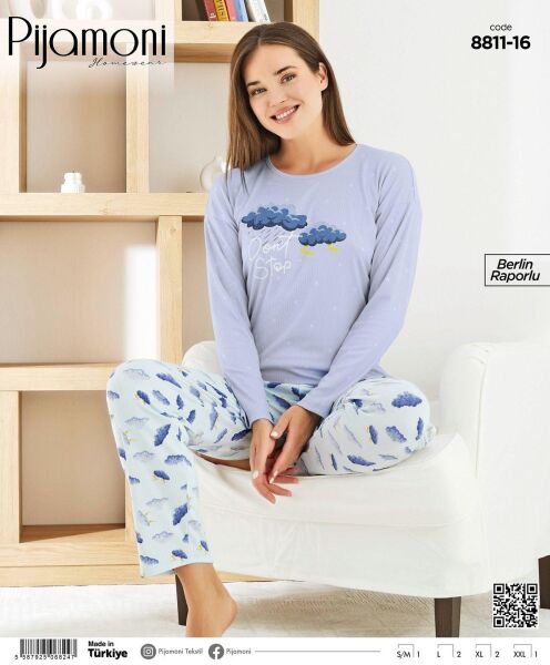 PİJAMONİ 8811-16 BAYAN BERLİN RAPORLU PİJAMA TAKIM