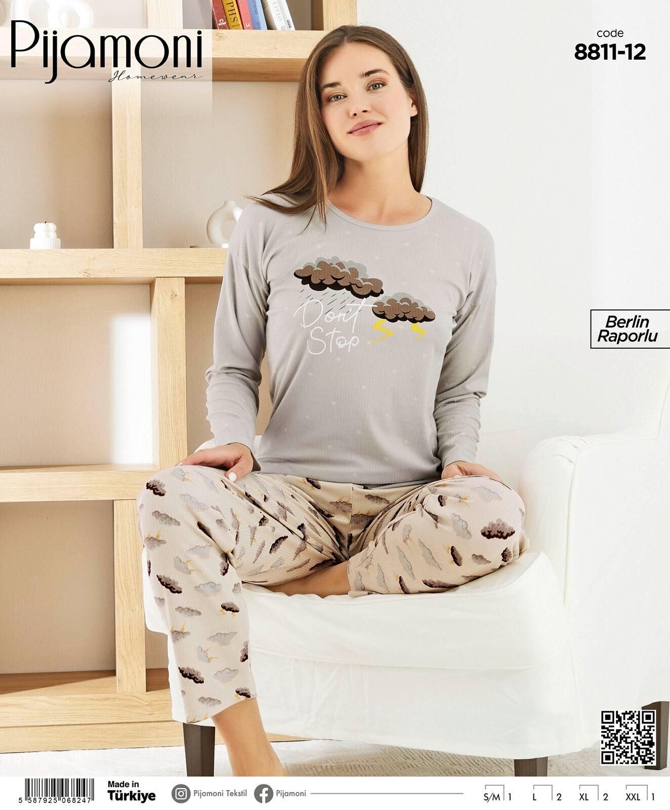 PİJAMONİ 8811-12 BAYAN BERLİN RAPORLU PİJAMA TAKIM