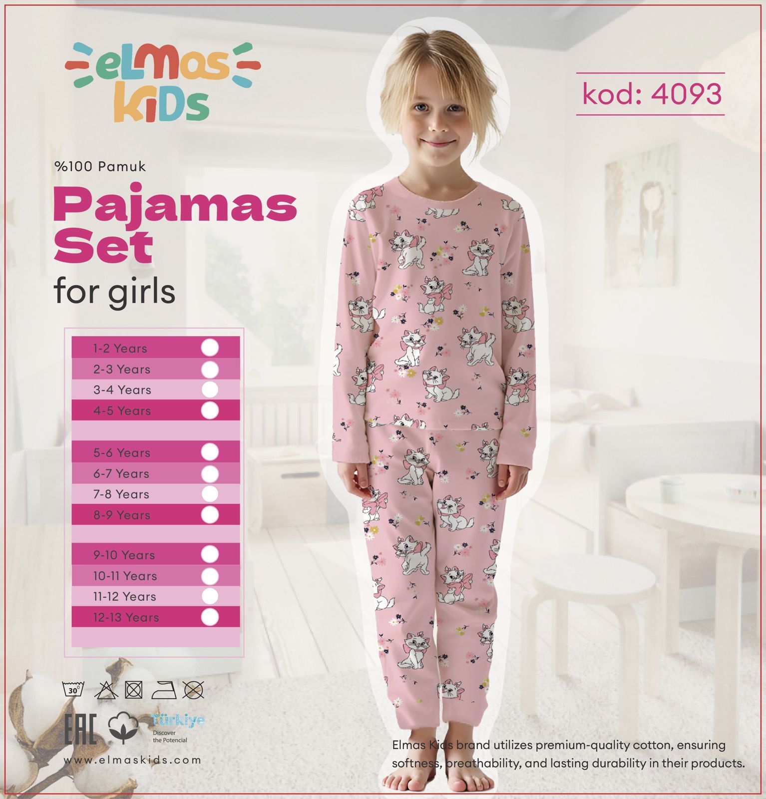 ELMAS 4093-3 KIZ ÇOCUK 9-13 YAŞ PİJAMA TAKIM