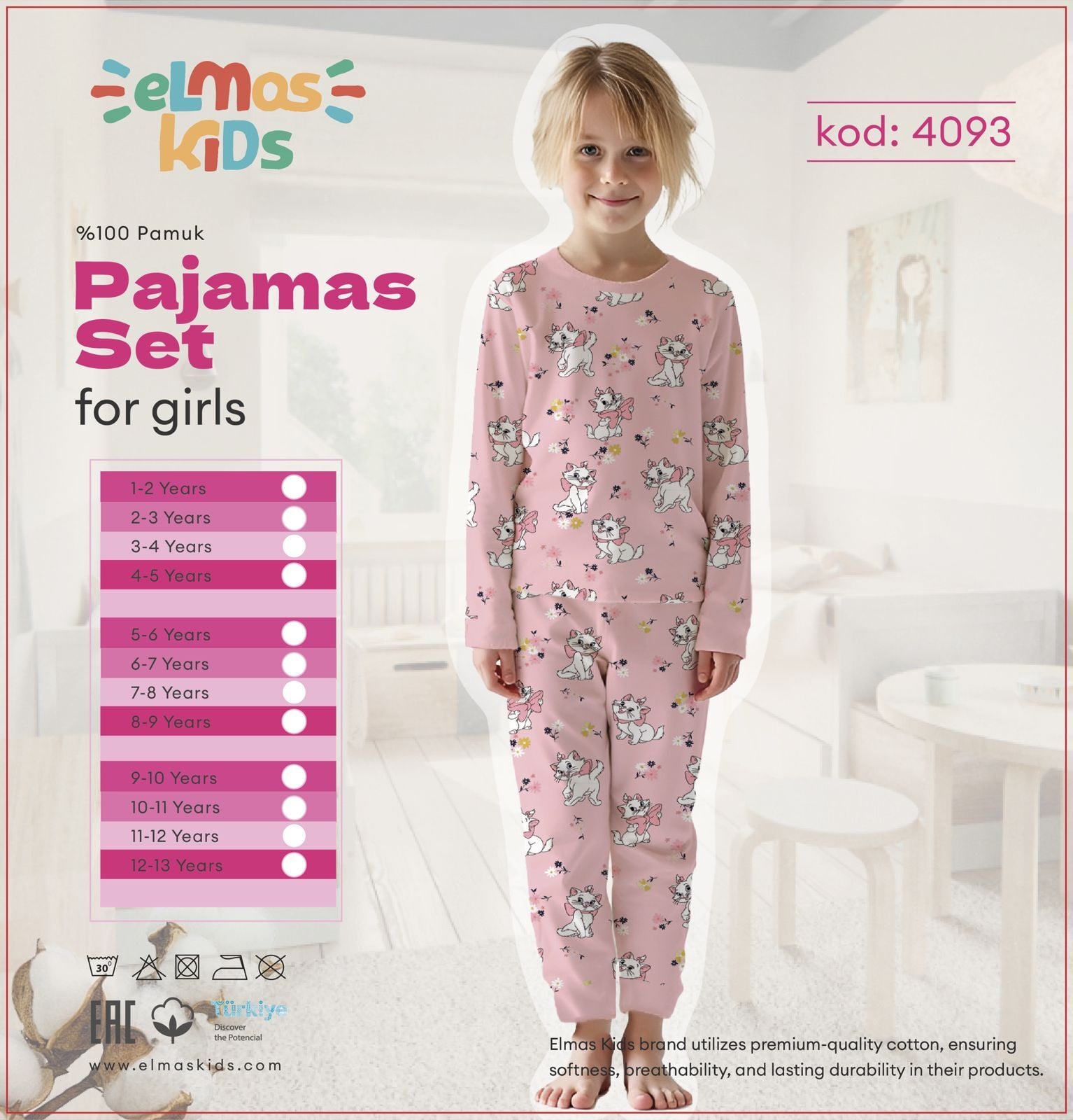 ELMAS 4093-1 KIZ ÇOCUK 1-5 YAŞ PİJAMA TAKIM