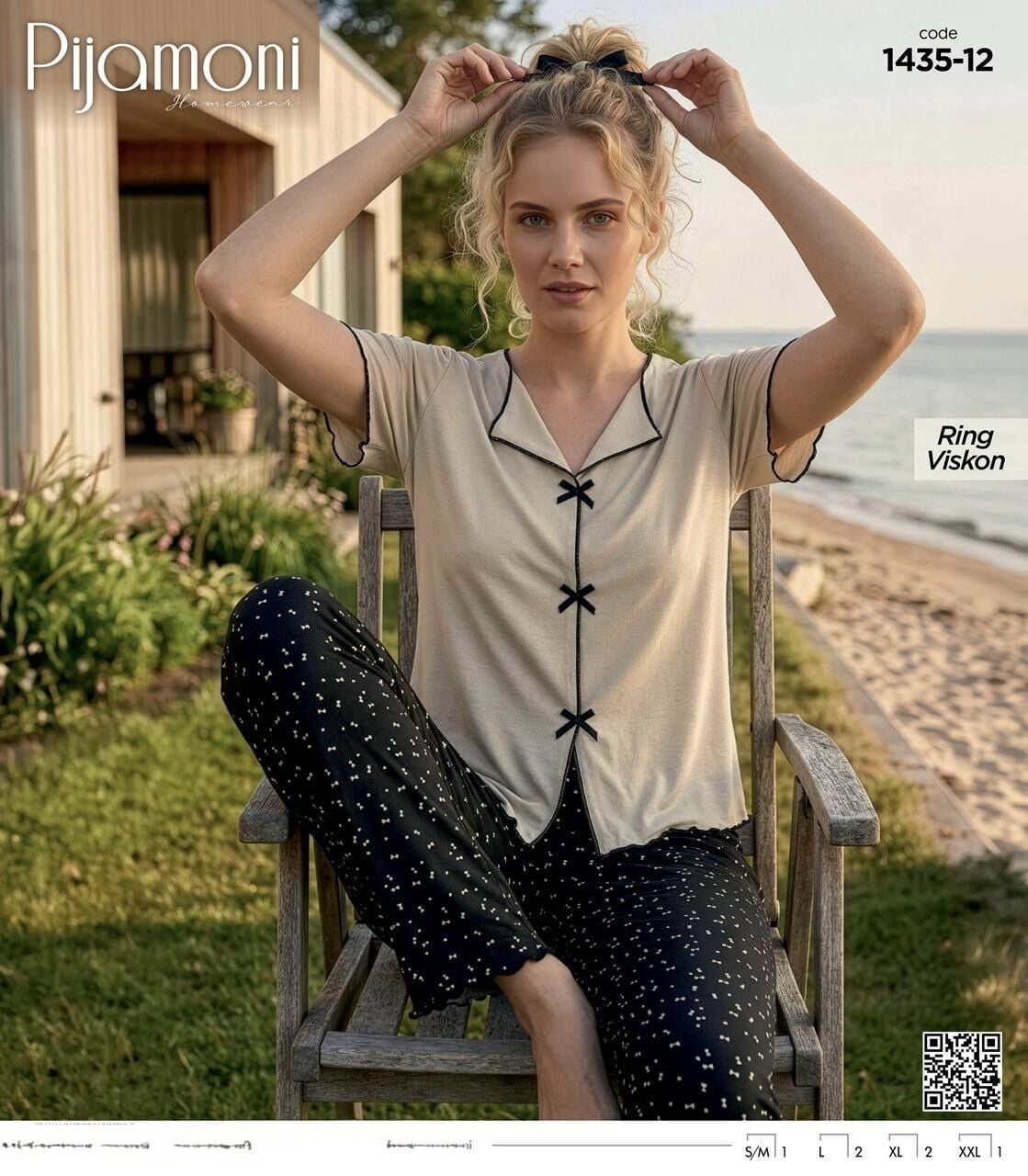 PİJAMONİ 1435-12 BAYAN R.VİSKON KISA KOL PİJAMA TK