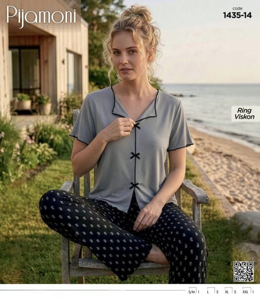PİJAMONİ 1435-14 BAYAN R.VİSKON KISA KOL PİJAMA TK