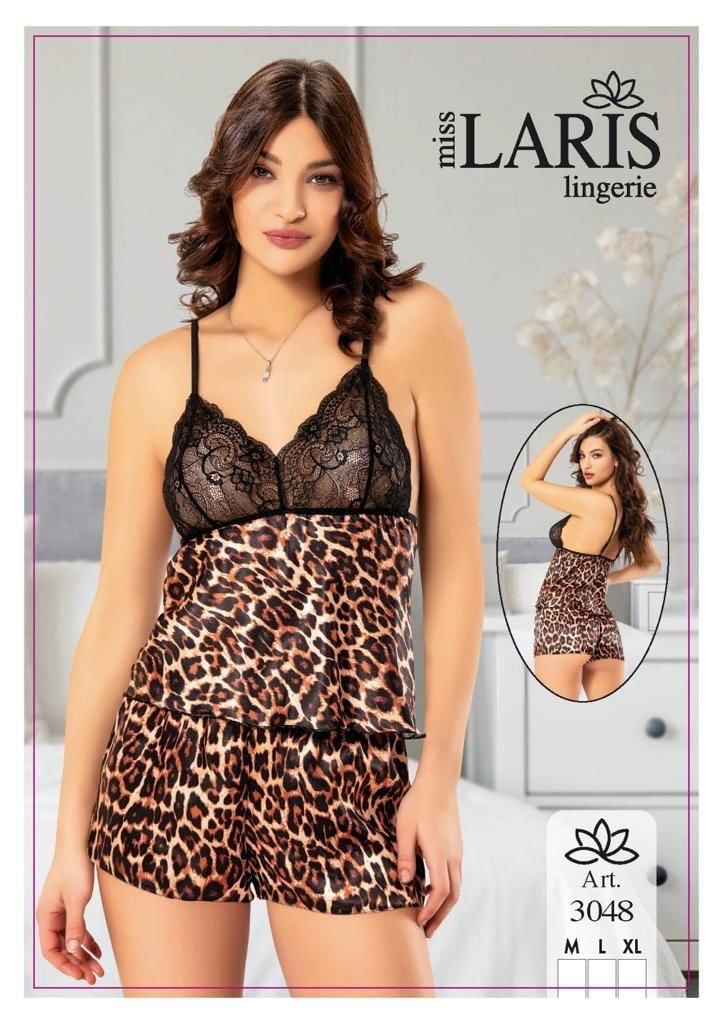 MİSS LARİS 3048 SATEN ŞORT TAKIM LEOPAR