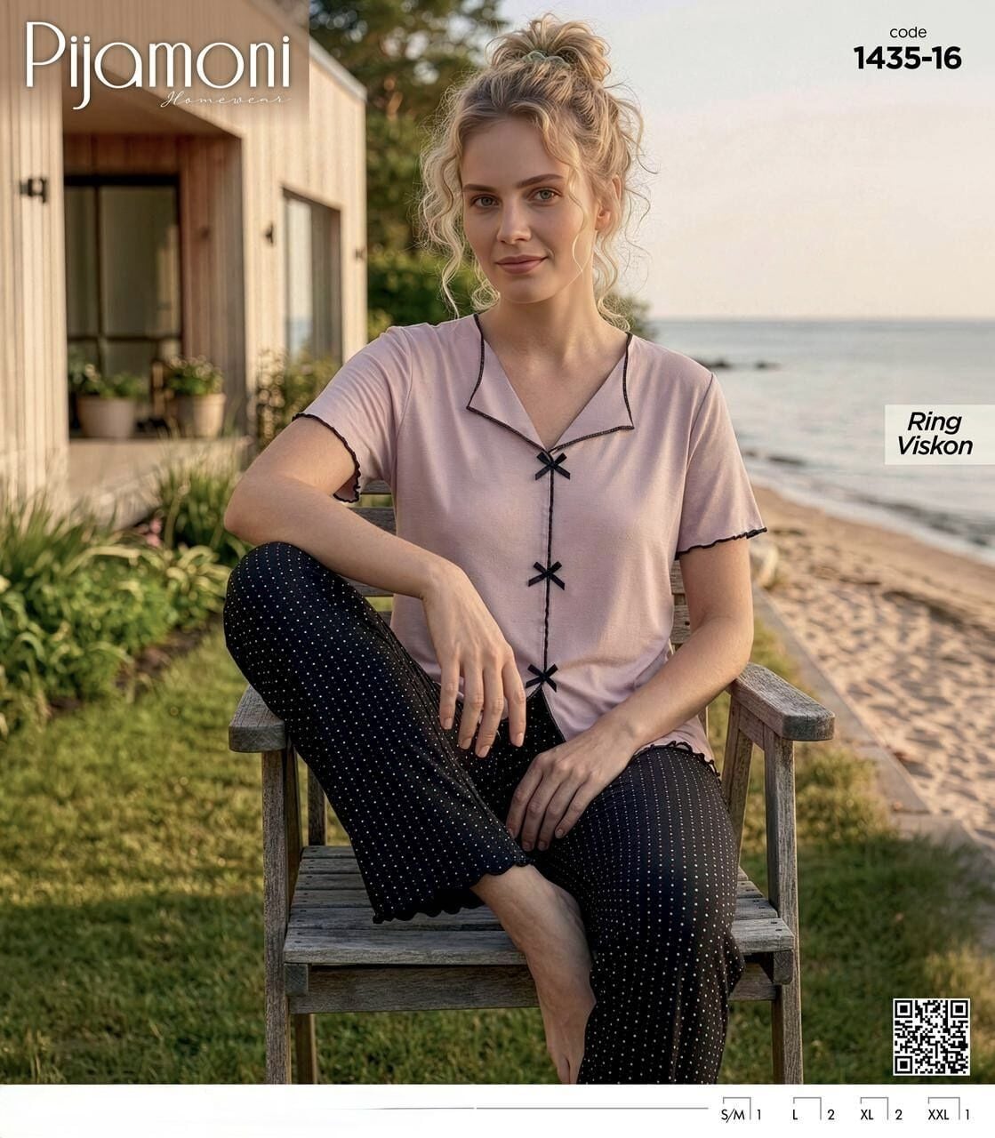 PİJAMONİ 1435-16 BAYAN R.VİSKON KISA KOL PİJAMA TK