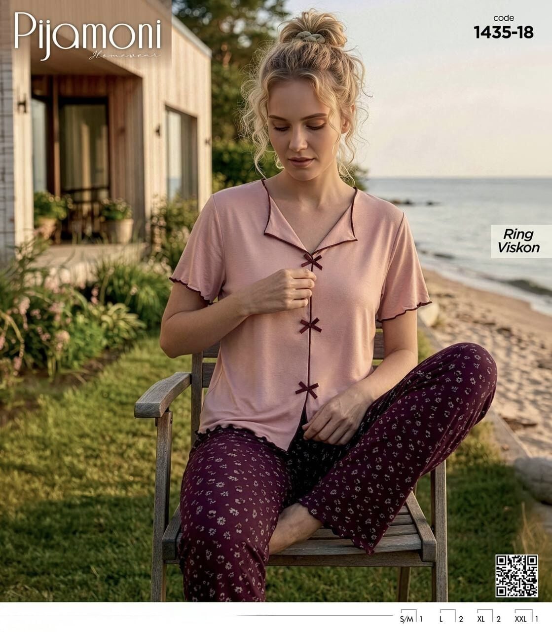 PİJAMONİ 1435-18 BAYAN R.VİSKON KISA KOL PİJAMA TK