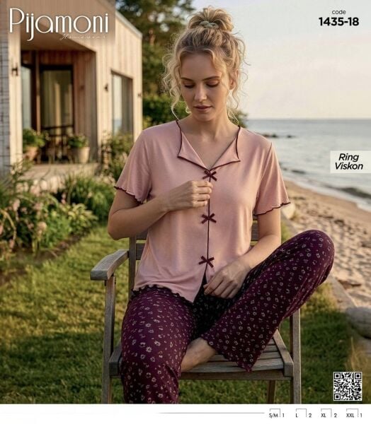 PİJAMONİ 1435-18 BAYAN R.VİSKON KISA KOL PİJAMA TK