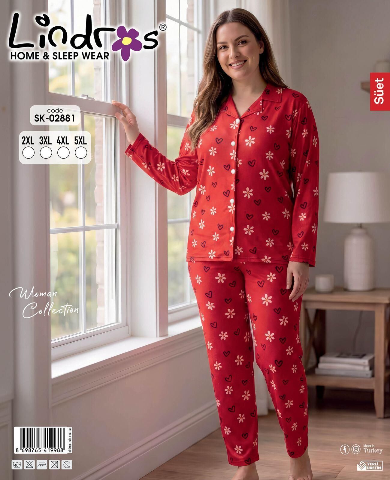LİNDROS 02881 BAYAN SÜET GÖMLEK BATTAL PİJAMA TK