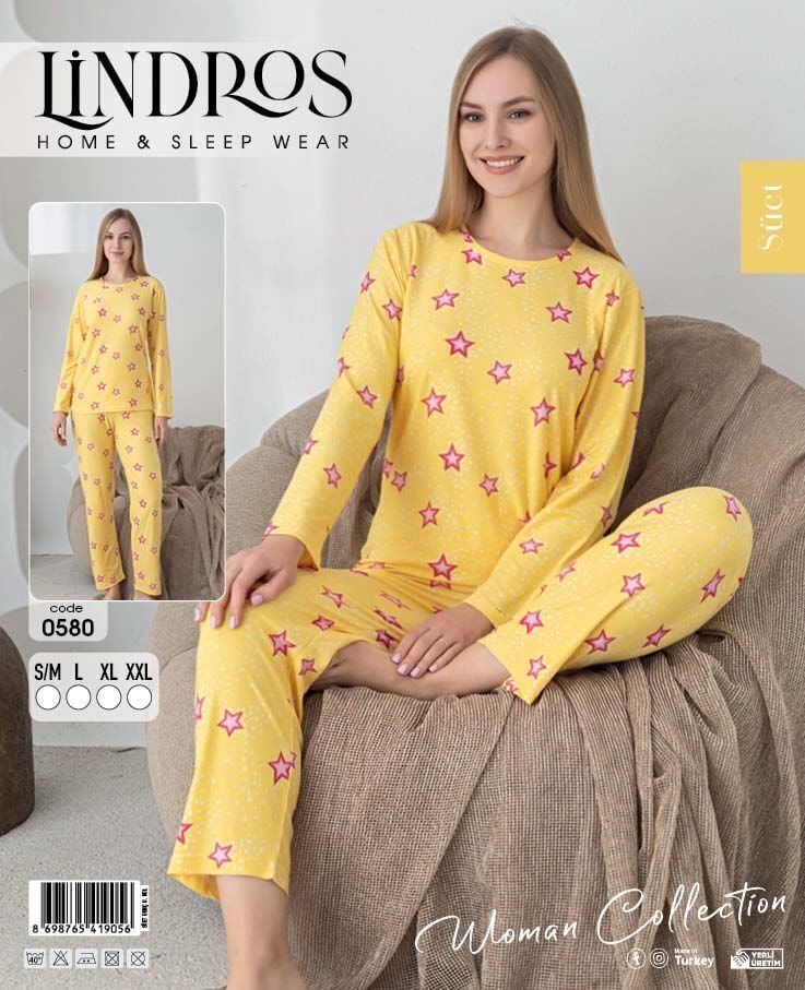 LİNDROS 0580 BAYAN SÜET SIFIRYAKA PİJAMA TAKIMI