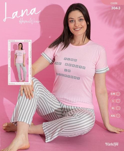 LANA 304-3 BAYAN MODAL KISA KOL PİJAMA TAKIM