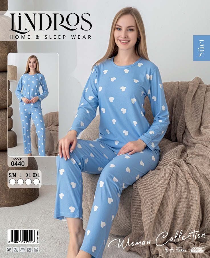LİNDROS 0440 BAYAN SÜET SIFIRYAKA PİJAMA TAKIMI