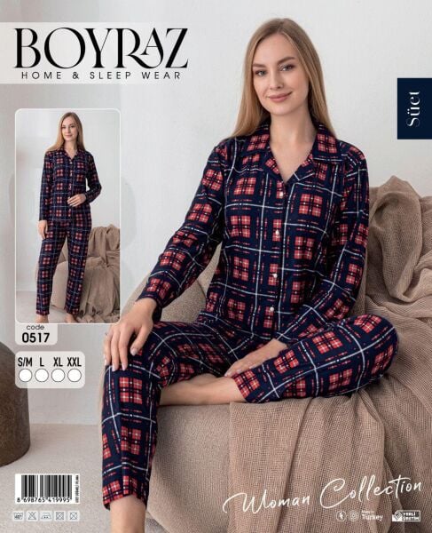 BOYRAZ 0517 BAYAN SÜET DÜĞMELİ PİJAMA TAKIM