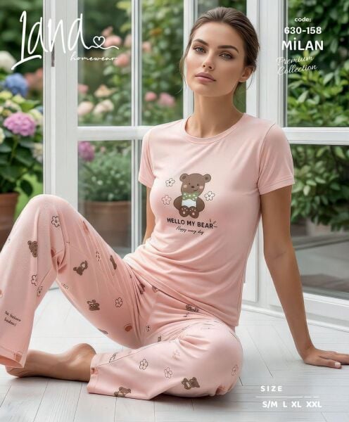 LANA 630-158 BAYAN MİLAN KISA KOL PİJAMA TAKIM