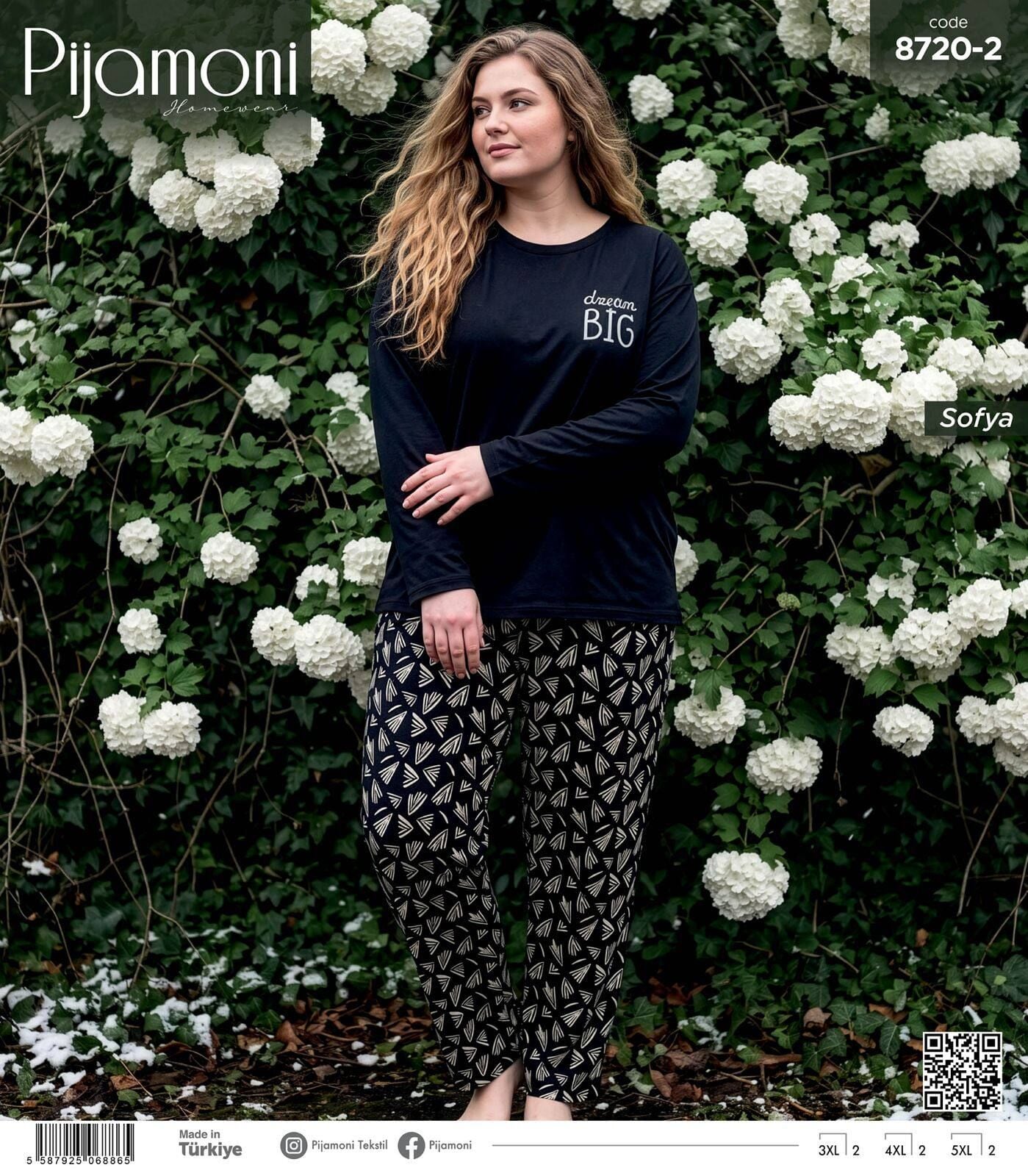 PİJAMONİ 8720-2 BAYAN SOFYA BATTAL PİJAMA TAKIMI