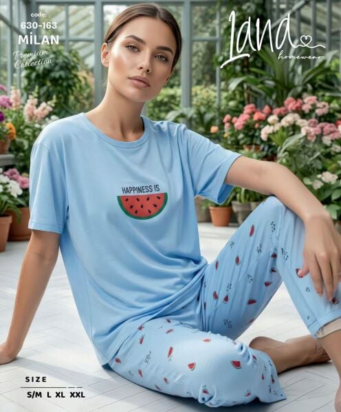LANA 630-163 BAYAN MİLAN KISA KOL PİJAMA TAKIM