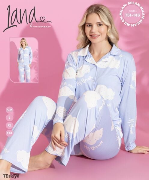 LANA 751-146 BAYAN MİLAN GÖMLEK PİJAMA TAKIM