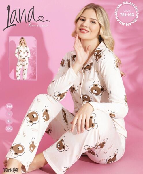 LANA 751-163 BAYAN MİLAN GÖMLEK PİJAMA TAKIM