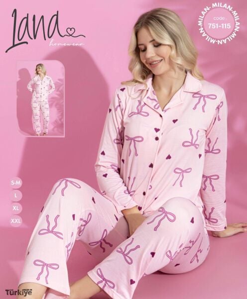 LANA 751-115 BAYAN MİLAN GÖMLEK PİJAMA TAKIM