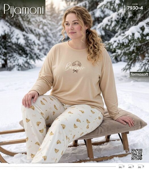 PİJAMONİ 7930-4 BAYAN TERMOSOFT BATTAL PİJAMA TK