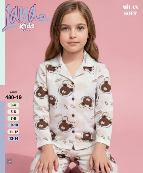 LANA 480-19 KIZ ÇOCUK MİLAN DÜĞMELİ  PİJAMA TAKIMI