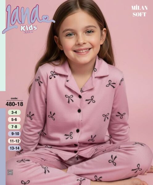 LANA 480-18 KIZ ÇOCUK MİLAN DÜĞMELİ  PİJAMA TAKIMI