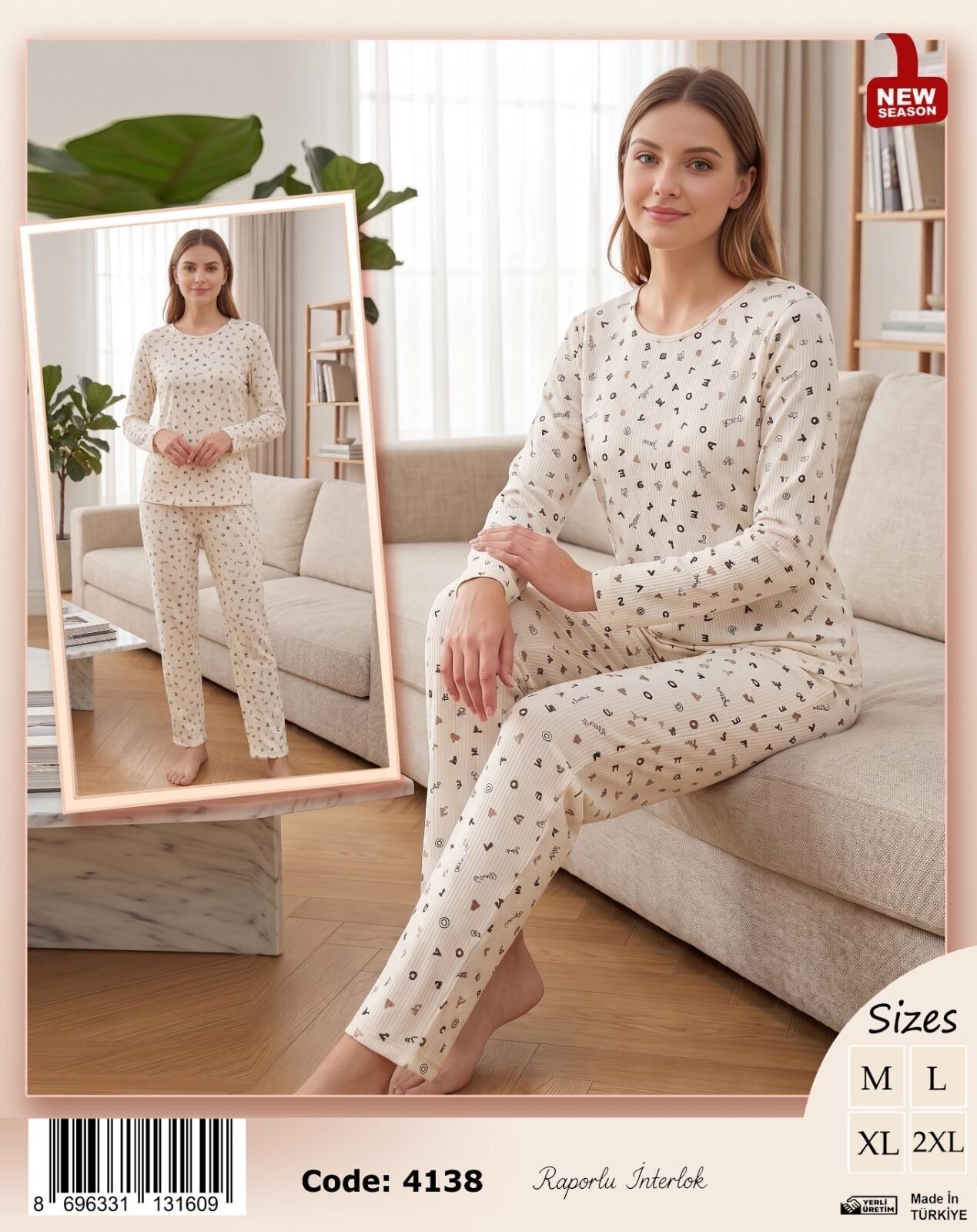 TİME MODA 4138 BAYAN RAP.İNTERLOK PİJAMA TAKIM