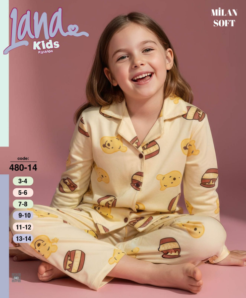 LANA 480-14 KIZ ÇOCUK MİLAN DÜĞMELİ  PİJAMA TAKIMI
