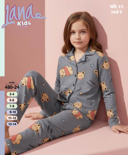 LANA 480-24 KIZ ÇOCUK MİLAN DÜĞMELİ  PİJAMA TAKIMI