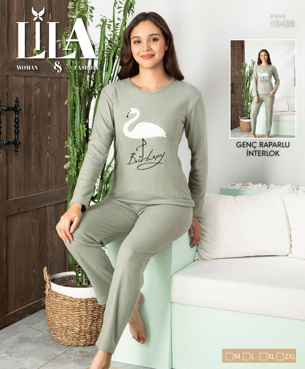 LİLA 15426 BAYAN RAPORLU İNTERLOK PİJAMA TAKIMI