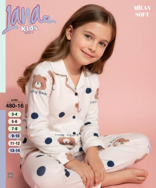 LANA 480-16 KIZ ÇOCUK MİLAN DÜĞMELİ  PİJAMA TAKIMI