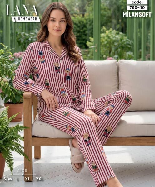 LANA 760-40 BAYAN MİLAN SOFT GÖMLEK PİJAMA TAKIM