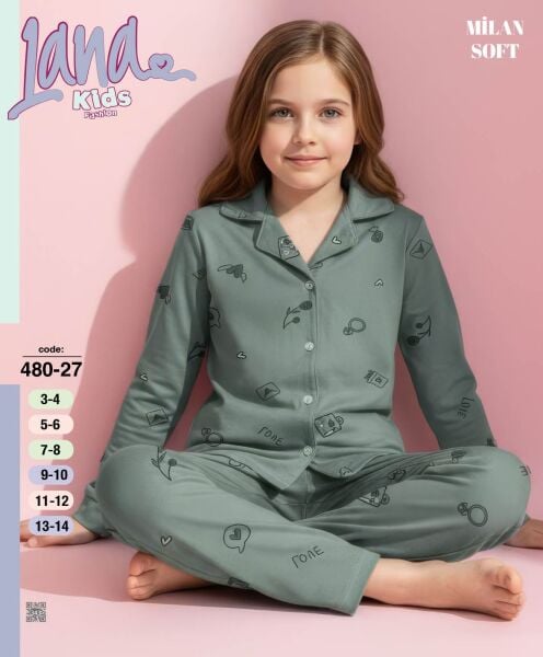 LANA 480-27 KIZ ÇOCUK MİLAN DÜĞMELİ  PİJAMA TAKIMI