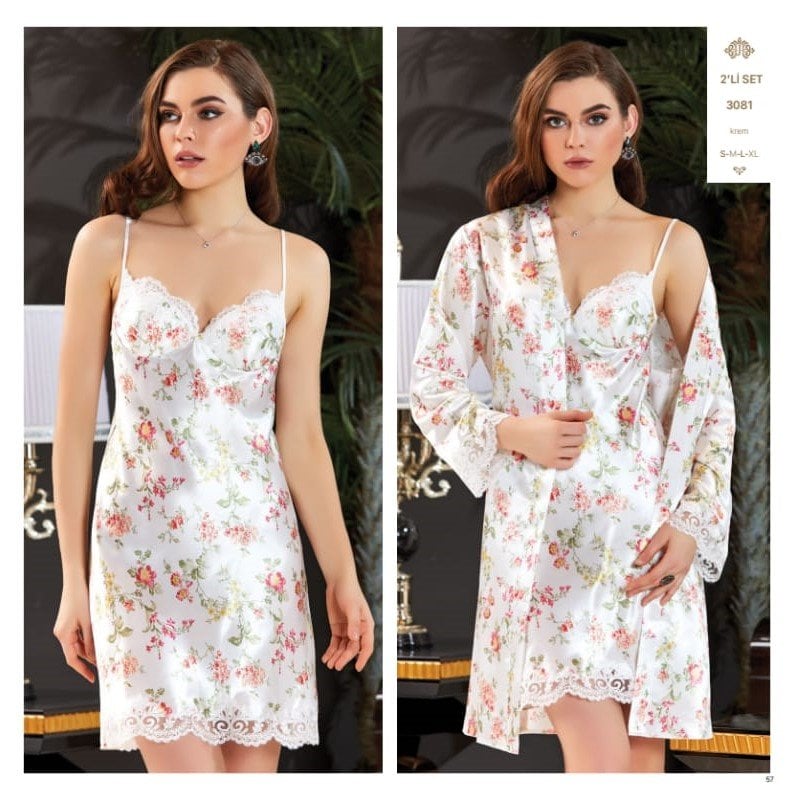 JEREMİ 3081 SATEN KISA 2 Lİ GECELİK TAKIM
