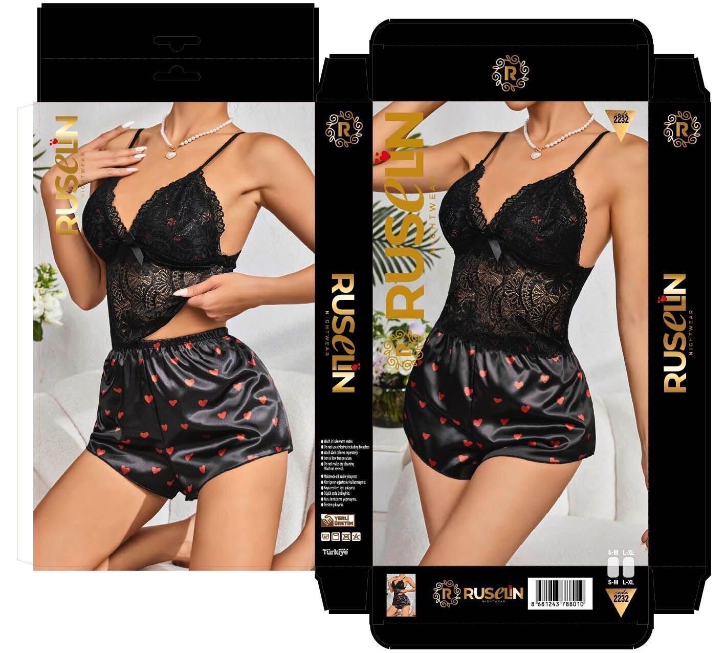 RUSELİN 2232 SATEN ŞORTLU TAKIM SM*2-LXL*2