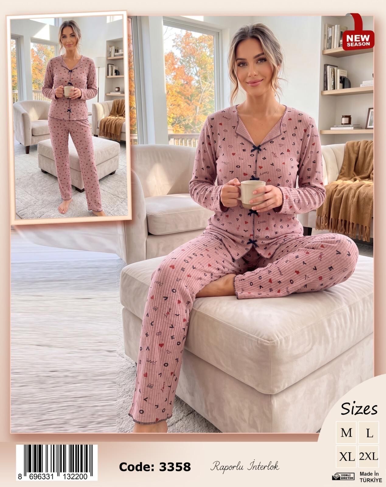 TİME MODA 3358 BAYAN FİYONKLU İNTERLOK PİJAMA TK