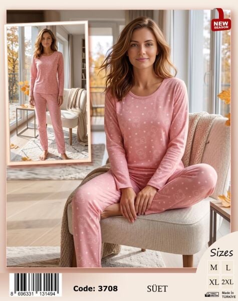 TİME MODA 3708 BAYAN SÜET PİJAMA TAKIM