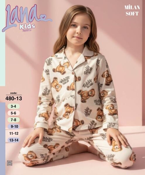 LANA 480-13 KIZ ÇOCUK MİLAN DÜĞMELİ  PİJAMA TAKIMI
