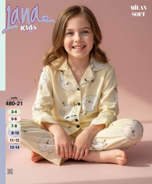 LANA 480-21 KIZ ÇOCUK MİLAN DÜĞMELİ  PİJAMA TAKIMI