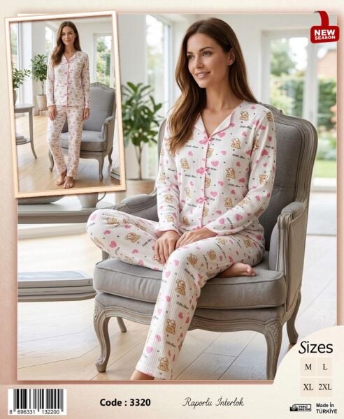 TİME MODA 3320 BAYAN FİYONKLU İNTERLOK PİJAMA TK