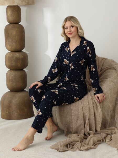 BOYRAZ 02291 BAYAN SÜET DÜĞMELİ PİJAMA TAKIMI