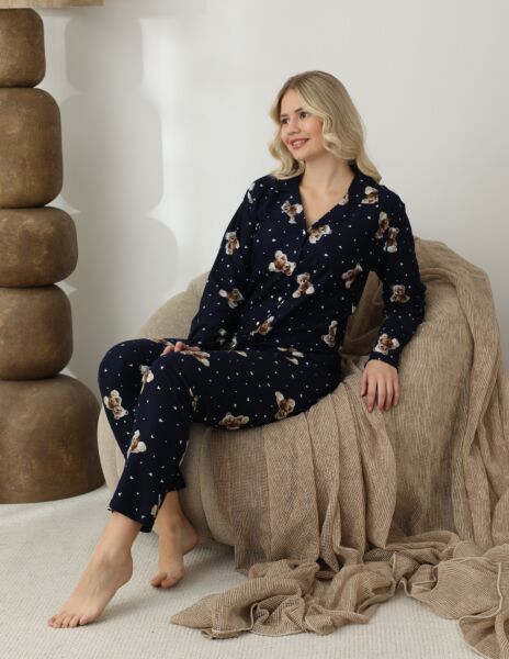 BOYRAZ 02291 BAYAN SÜET DÜĞMELİ PİJAMA TAKIMI