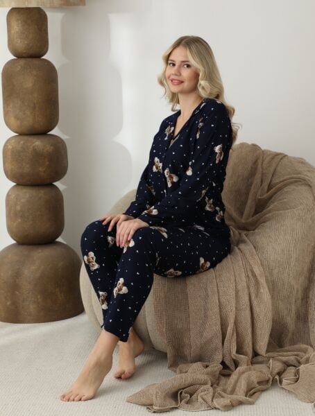 BOYRAZ 02291 BAYAN SÜET DÜĞMELİ PİJAMA TAKIMI