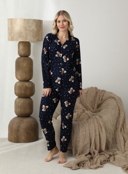 BOYRAZ 02291 BAYAN SÜET DÜĞMELİ PİJAMA TAKIMI