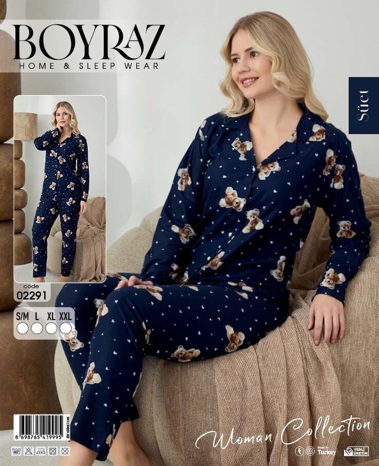 BOYRAZ 02291 BAYAN SÜET DÜĞMELİ PİJAMA TAKIMI