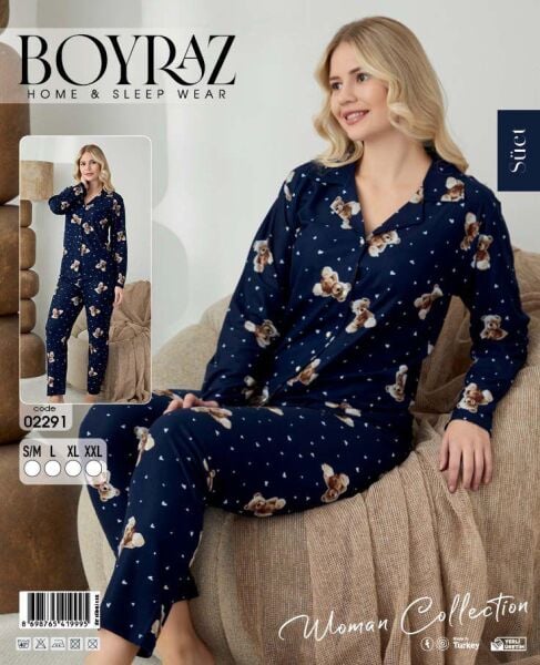 BOYRAZ 02291 BAYAN SÜET DÜĞMELİ PİJAMA TAKIMI