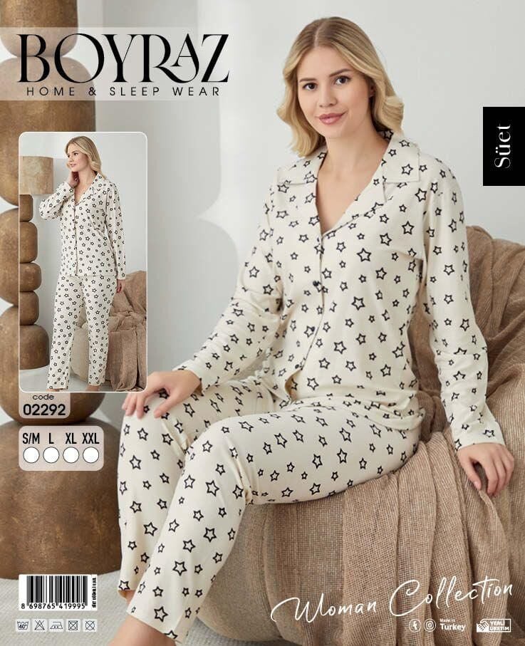 BOYRAZ 02292 BAYAN SÜET DÜĞMELİ PİJAMA TAKIMI