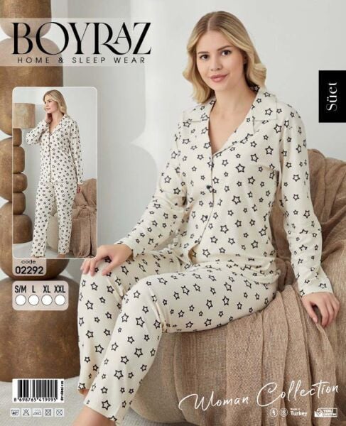 BOYRAZ 02292 BAYAN SÜET DÜĞMELİ PİJAMA TAKIMI