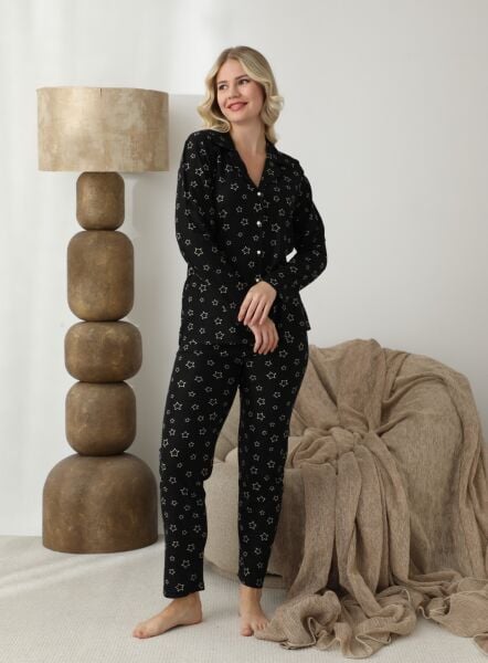 BOYRAZ 02293 BAYAN SÜET DÜĞMELİ PİJAMA TAKIMI