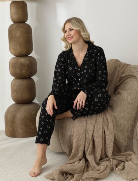 BOYRAZ 02293 BAYAN SÜET DÜĞMELİ PİJAMA TAKIMI