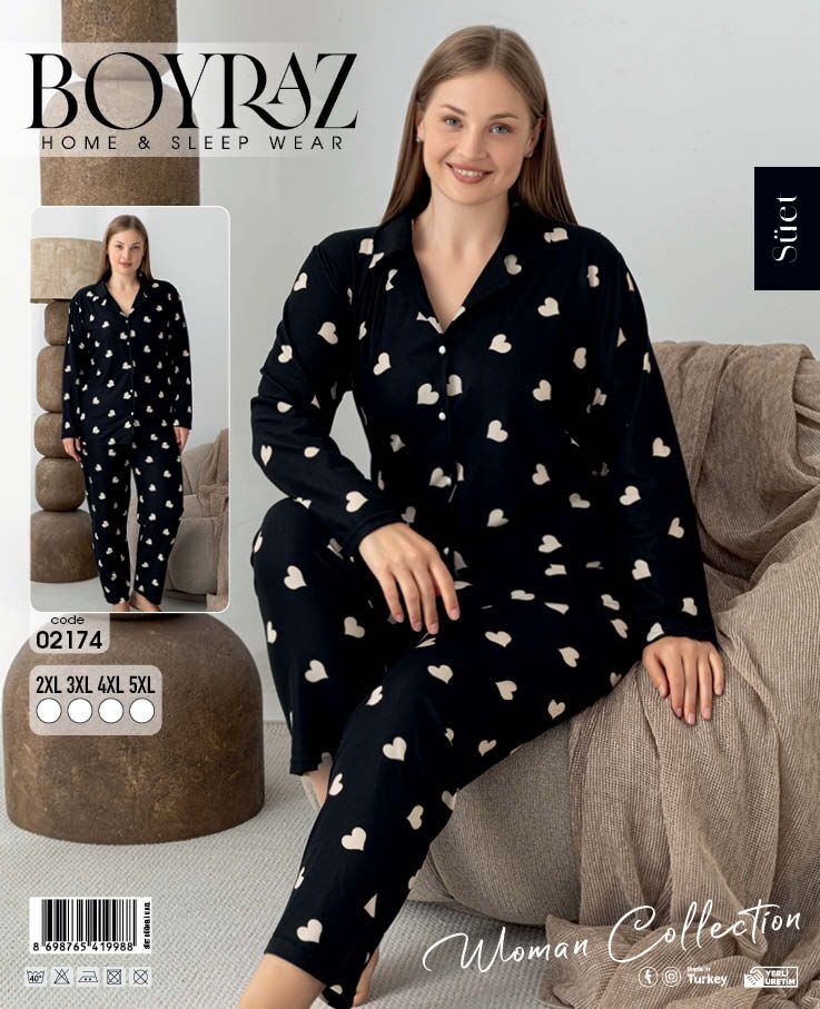 BOYRAZ 02174 SÜET DÜĞMELİ BATTAL PİJAMA TAKIM